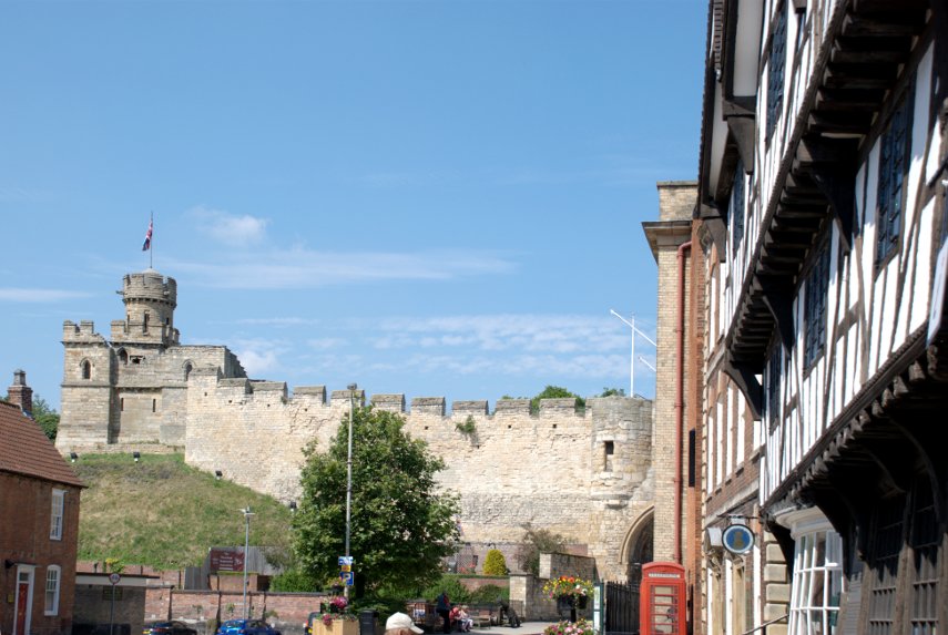 Lincoln Castle from the Market Square, Lincoln, Lincolnshire, England, Great Britain