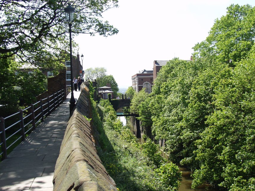 View of the city walls and the Bridge of Sighs, Chester, Cheshire, Great Britain