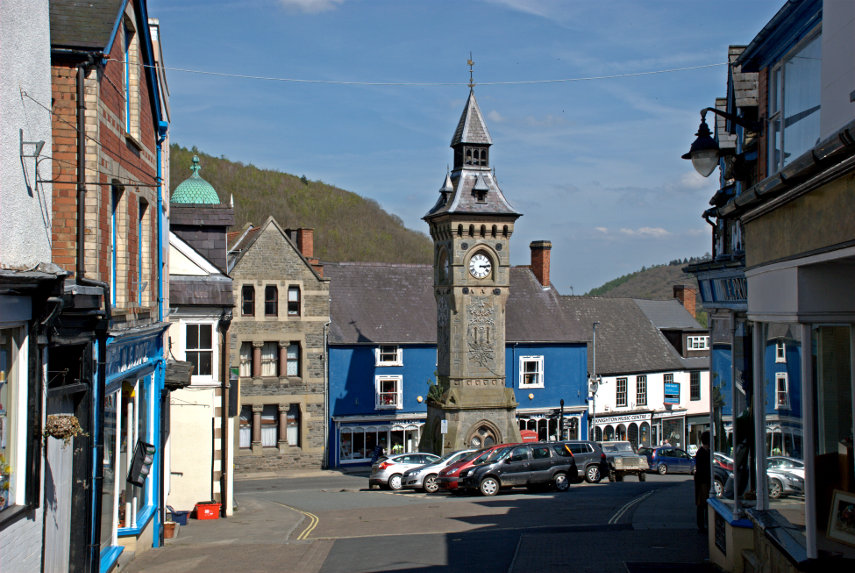 View of the Clock Tower, Knighton, Radnorshire, Wales