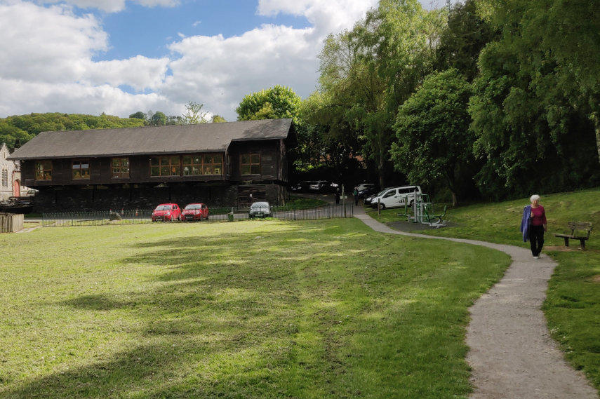 View of the park and Offa's Dyke Centre, Knighton, Radnorshire, Wales