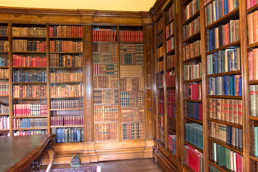 The Secret Door in the Library, Hampton Court Castle, Herefordshire, England, Great Britain