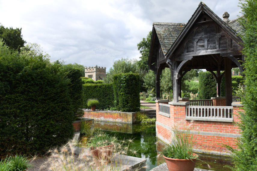 An Island Pavilion and the Gothic Tower, Hampton Court Castle, Herefordshire, England, Great Britain