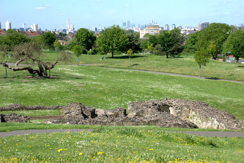 Scene showing the abbey ruins and the London skyline, London, Great Britain