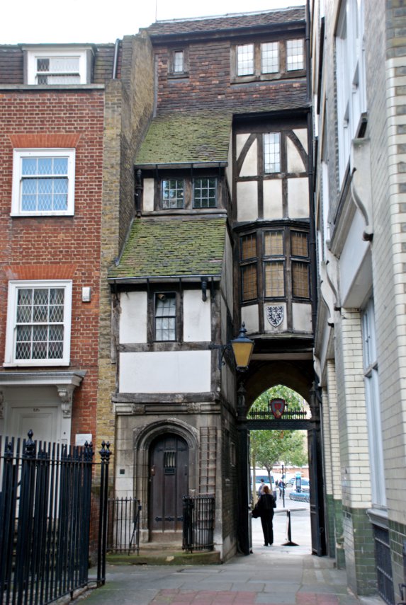 Rear view of the Gatehouse, Church of St. Bartholomew the Great, Barbican, London, England, Great Britain