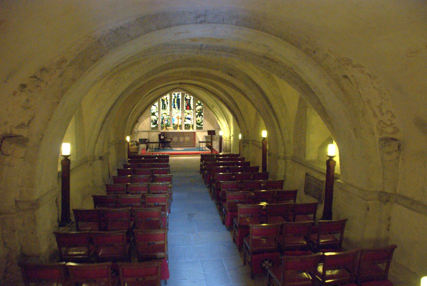 12th century crypt, St. John's Church, Clerkenwell, London, England, Great Britain