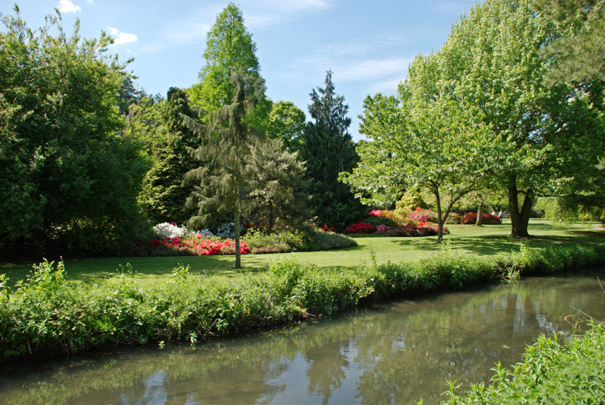 The Gardens and River Cray, Hall Place, Bexley, London, England, Great Britain