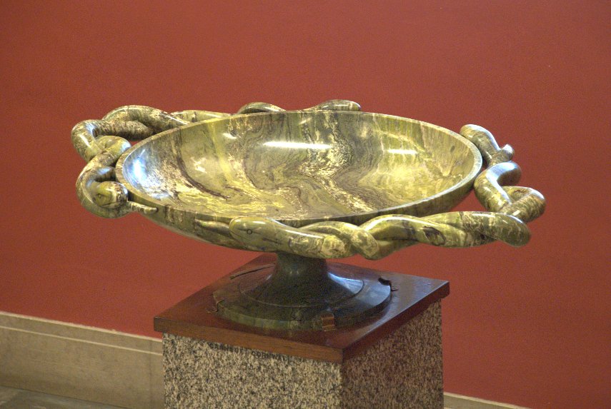 Bowl carved from a single piece of marble, Natural History Museum, South Kensington, London, England, Great Britain