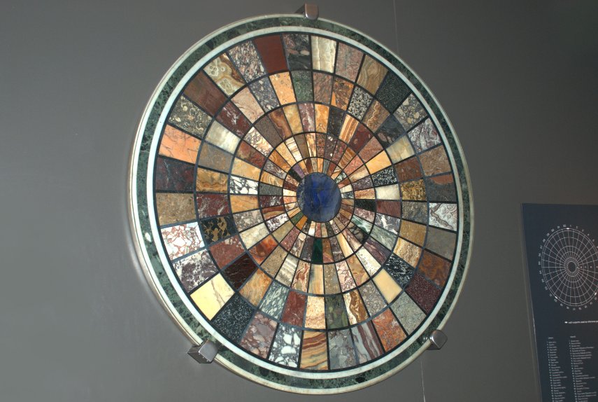 Table top of ancient Roman marbles, Natural History Museum, South Kensington, London, England, Great Britain