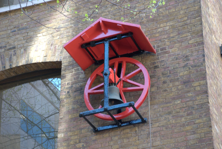 An Old Fire Bell, Devonshire Square, Spitalfields, London, England, Great Britain