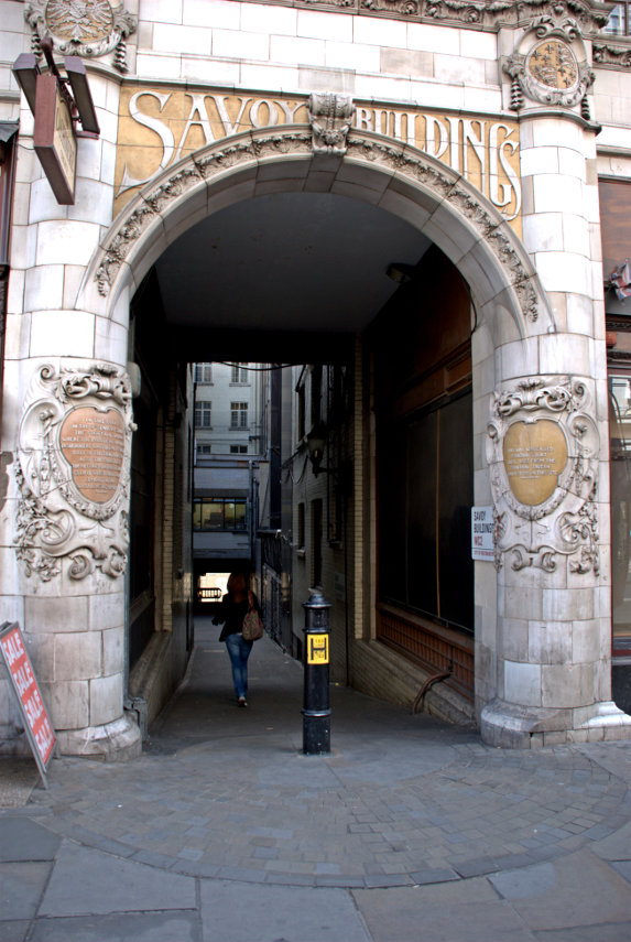 Entrance to Savoy Buildings, Strand, London, England, Great Britain