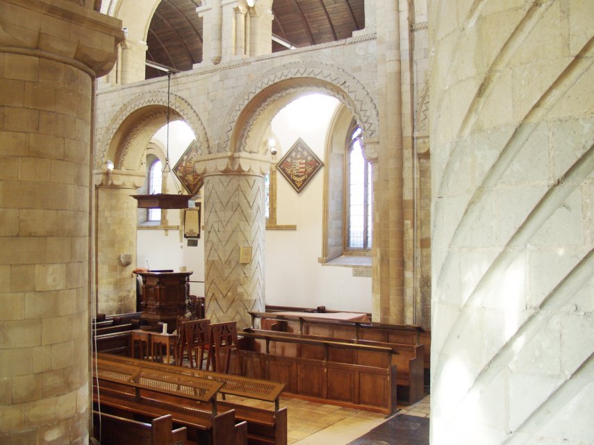 Norman Column Decoration, Church of the Holy Cross and St. Lawrence, Waltham Abbey, Essex, England, Great Britain